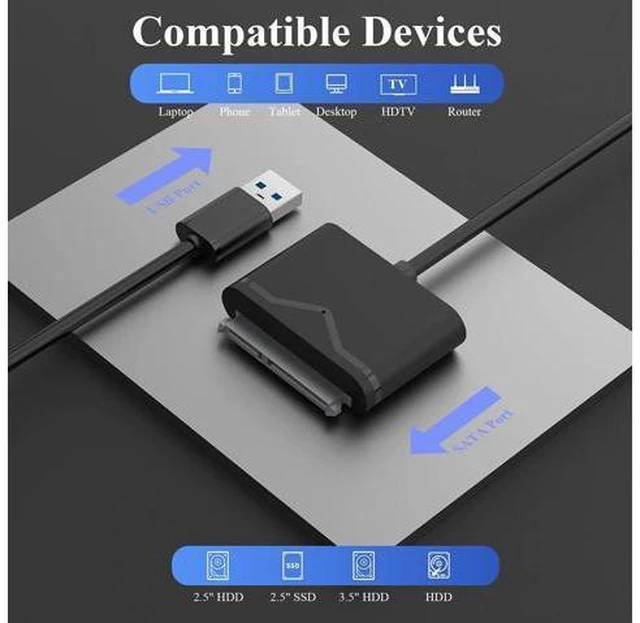 Alt view image 4 of 6 - 1.6ft USB3.0 to SATA? Hard Disk Driver Cable Adapter External SATA to USB A 5Gbps Adapter Cable Hard Disk Connector Converter for 2.5/3.5 inch HDD with Power Adapter