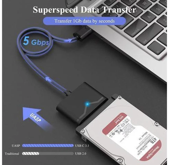 Alt view image 5 of 6 - 1.6ft USB3.0 to SATA? Hard Disk Driver Cable Adapter External SATA to USB A 5Gbps Adapter Cable Hard Disk Connector Converter for 2.5/3.5 inch HDD with Power Adapter