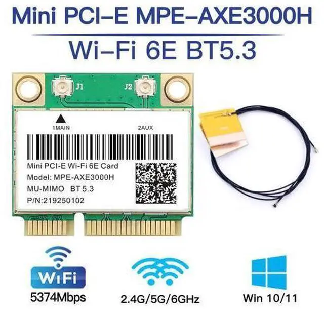 Alt view image 2 of 7 - Fenvi Wi-Fi 6E MPE-AXE3000H Mini PCI-e Wifi Card 802.11AX Tri-Band 5400Mbps BT 5.2 WiFi6 Wireless Network for Laptop With AX210 Supports 6GHz/2.4G/5Ghz Wlan Adapter MU-MIMO,OFDMA,Windows 10/11 (64bit)