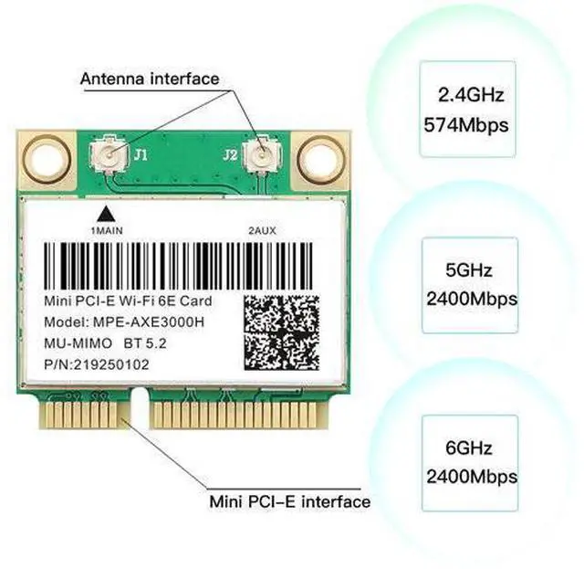 Alt view image 4 of 7 - Fenvi Wi-Fi 6E MPE-AXE3000H Mini PCI-e Wifi Card 802.11AX Tri-Band 5400Mbps BT 5.2 WiFi6 Wireless Network for Laptop With AX210 Supports 6GHz/2.4G/5Ghz Wlan Adapter MU-MIMO,OFDMA,Windows 10/11 (64bit)