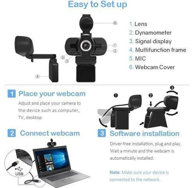 Alt view image 4 of 7 - Webcam 1080p USB Webcam Manual Focus Built-in Sound-absorbing Microphone Drive-free Web Camera for PC Laptop Web Cam Webcam