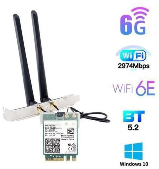 Alt view image 3 of 7 - FV-AXE210NG Wi-Fi 6E Desktop Kit Wireless Adapter Bluetooth 5.2 + 3000Mbps 2.4Ghz 5Ghz 6Ghz M.2 2230 Key E With Intel AX210 AX210NGW 802.11ax/ac Support MU-MIMO OFDMA Windows 10/11 With 6Dbi Antenna