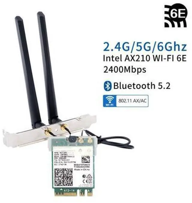 Alt view image 4 of 7 - FV-AXE210NG Wi-Fi 6E Desktop Kit Wireless Adapter Bluetooth 5.2 + 3000Mbps 2.4Ghz 5Ghz 6Ghz M.2 2230 Key E With Intel AX210 AX210NGW 802.11ax/ac Support MU-MIMO OFDMA Windows 10/11 With 6Dbi Antenna