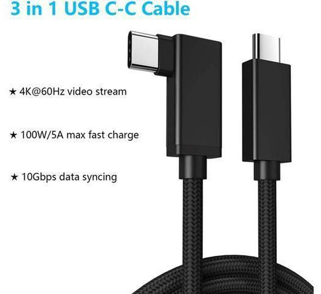 Alt view image 2 of 7 - USB C Video Cable Right Angle 10ft/3M, 4K UHD with Audio Support 100W PD Fast Charge and Data Syncing at Gen2 10Gbps High Speed Compatible for USB C iPad Pro, MacBook Pro, iMac, Surface Pro and More