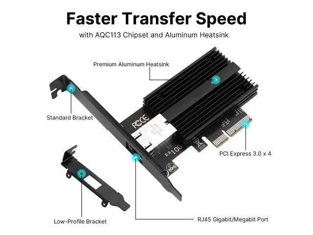 Alt view image 6 of 7 - DERAPID 10G Base-T PCI-e Network Card AQC113 Controller 10Gb Ethernet Adapter PCI-E X4 X8 X16 to RJ45 Port NIC Card for Gaming Offfice,Compatible with Windows10/11/Windows Server/Linux