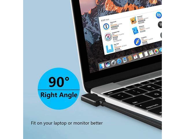 Alt view image 3 of 7 - USB C Video Cable Right Angle 10ft/3M, 4K UHD with Audio Support 100W PD Fast Charge and Data Syncing at Gen2 10Gbps High Speed Compatible for USB C iPad Pro, MacBook Pro, iMac, Surface Pro and More