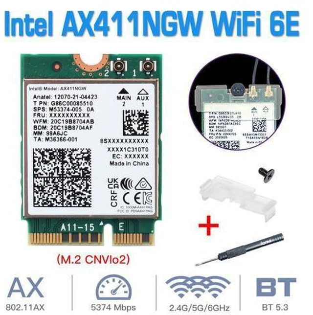Alt view image 2 of 7 - Fenvi Tri-Band WiFi 6E AX411 M.2 Cnvio2 WIFI6 For Intel AX411NGW 2.4Ghz/5G/6Ghz Wireless Wi-fi Network Card Support bluetooth 5.3 Wlan Adapter 802.11AX/AC For Win 10 Windows 11