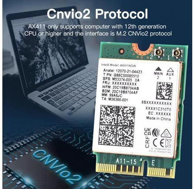 Alt view image 5 of 7 - Fenvi Tri-Band WiFi 6E AX411 M.2 Cnvio2 WIFI6 For Intel AX411NGW 2.4Ghz/5G/6Ghz Wireless Wi-fi Network Card Support bluetooth 5.3 Wlan Adapter 802.11AX/AC For Win 10 Windows 11