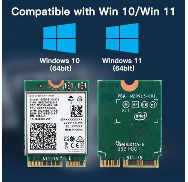 Alt view image 7 of 7 - Fenvi Tri-Band WiFi 6E AX411 M.2 Cnvio2 WIFI6 For Intel AX411NGW 2.4Ghz/5G/6Ghz Wireless Wi-fi Network Card Support bluetooth 5.3 Wlan Adapter 802.11AX/AC For Win 10 Windows 11