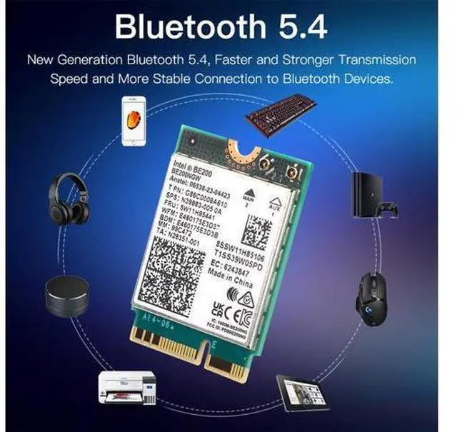 Alt view image 6 of 7 - DERAPID Wi-Fi 7 BE200 NGFF M.2 Key E Wireless Network Card with Bluetooth 5.4 Adapter for PC Windows 11/10 , Not Support AMD Motherboard