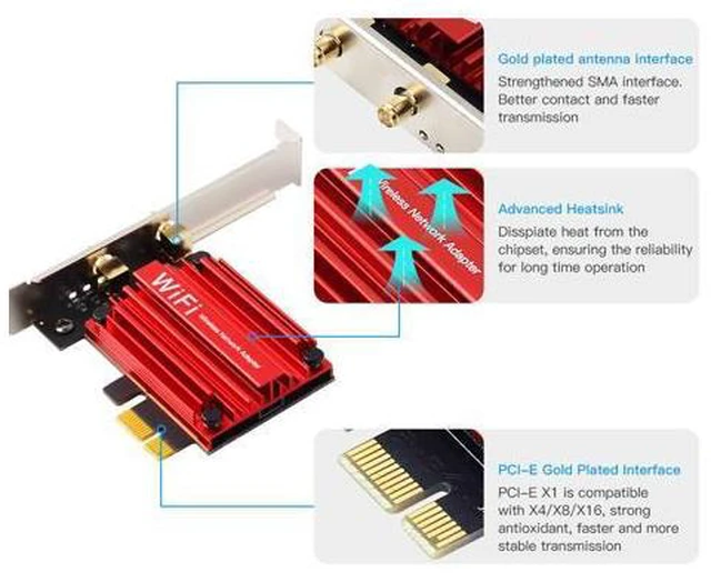Alt view image 4 of 7 - DERAPID PCIe WiFi 6E Card, AX210 Network Card Adapter for PC Gaming, Bluetooth 5.3, Tri-Band (802.11ax) 5400Mbps 6GHz Wireless LAN Cards with MU-MIMO, OFDMA, Support Windows 10/11 (64-bit)