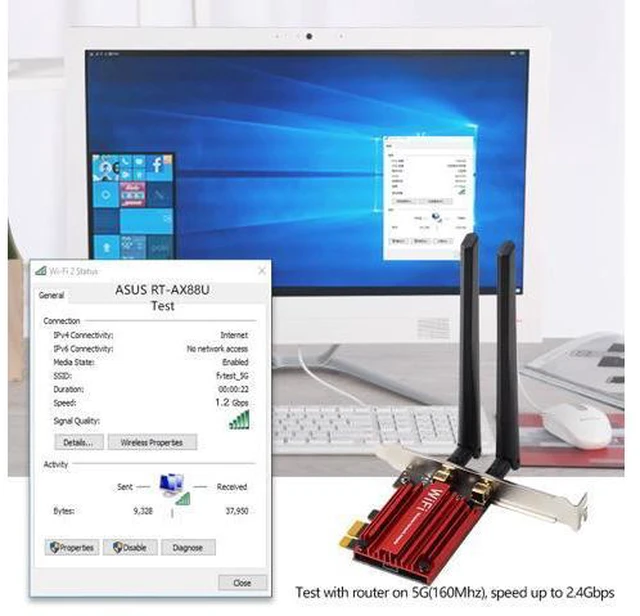 Alt view image 2 of 7 - DERAPID PCIe WiFi 6E Card, AX210 Network Card Adapter for PC Gaming, Bluetooth 5.3, Tri-Band (802.11ax) 5400Mbps 6GHz Wireless LAN Cards with MU-MIMO, OFDMA, Support Windows 10/11 (64-bit)