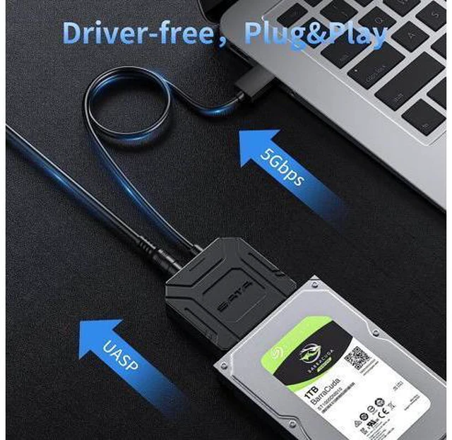 Alt view image 4 of 7 - SATA III to USB 3.0 Adapter, USB to SATA Adapter Cable for 2.5"/3.5" HDD/SSD SATA I/II/III Hard Drive Adapter, Support UASP, with External Power Supply 12V 2A