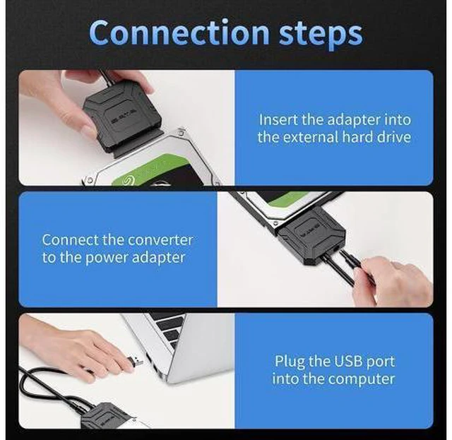 Alt view image 5 of 7 - SATA III to USB 3.0 Adapter, USB to SATA Adapter Cable for 2.5"/3.5" HDD/SSD SATA I/II/III Hard Drive Adapter, Support UASP, with External Power Supply 12V 2A