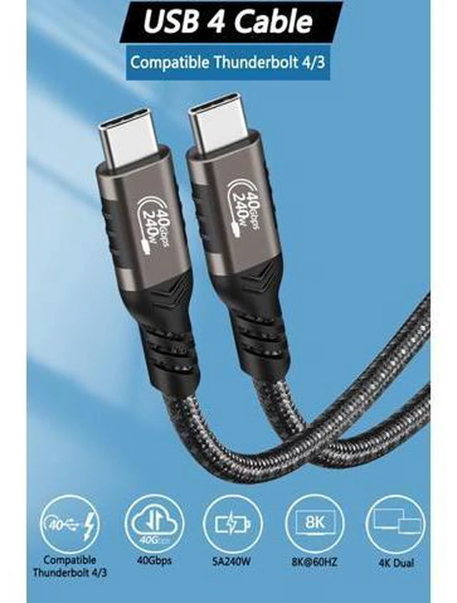 Alt view image 2 of 7 - 240W USB4 Cable 4.92FT, 8K PD3.1 USB Type C Fast Charging Cable, Support 8K/6K@60Hz & 40Gbps Transfer USB 4.0 Video Cord for Thunderbolt 3/4, MacBook Pro/Air, Samsung S22, eGPU, Docking, GaN Charger