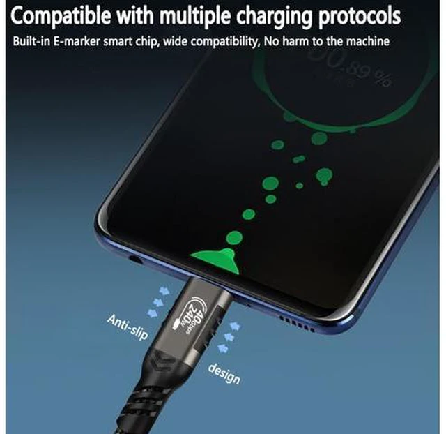Alt view image 5 of 7 - 240W USB4 Cable 4.92FT, 8K PD3.1 USB Type C Fast Charging Cable, Support 8K/6K@60Hz & 40Gbps Transfer USB 4.0 Video Cord for Thunderbolt 3/4, MacBook Pro/Air, Samsung S22, eGPU, Docking, GaN Charger