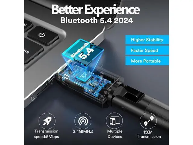 Alt view image 2 of 7 - IHDAPP USB Bluetooth Adapter 5.4 for PC, 150M Long Distance Bluetooth Wireless Adapter, USB Bluetooth Dongle 5.4 EDR Adapter for Desktop Laptop PC Plug & Play Compatible with Windows 11/10/8.1 (Black)