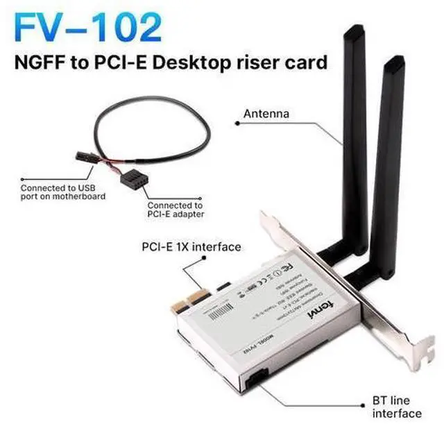 Alt view image 4 of 6 - DERAPID FV-102 NGFF M.2 2230 Key A+E to Desktop PCI-E Wireless Adapter Converter for M.2 wifi Bluetooth Adapter Comptible with wifi 6E AX210 wifi 6 AX200 9260 8265 MT7921K PCI-e X1 X4 X8 X16 wifi Card