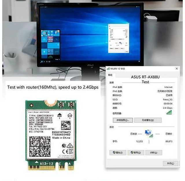 Alt view image 6 of 7 - 3000Mbps WiFi 6E Intel AX210 Bluetooth 5.2 WiFi 6 Card 802.11ac/ax 2.4G/5Ghz/6Ghz M.2 2230 Key E With IPEX4 Antennas Wireless AX210NGW WiFi Adapter, Support Windows 10 Linux For Laptop Desktop PC