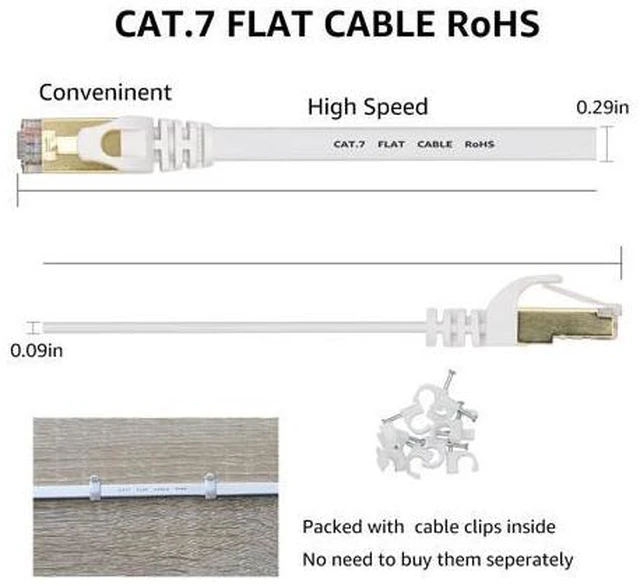 Alt view image 4 of 7 - Cat 7 Ethernet Cable 50 ft LAN Cable Internet Network Cord for PS4, Xbox, Router, Modem, Gaming, White Flat Shielded 10 Gigabit RJ45 High Speed Computer Patch Wire.