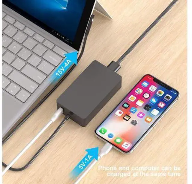 Alt view image 3 of 7 - Surface Book Charger, AYNEFF 15V 4A 65W Surface Pro 7 Power Supply Compatible with Microsoft Surface Book Surface Laptop Surface Pro 7 Pro 6 Pro 4 Pro X, Surface Go, 5.9ft DC Cable with USB 5V 1A