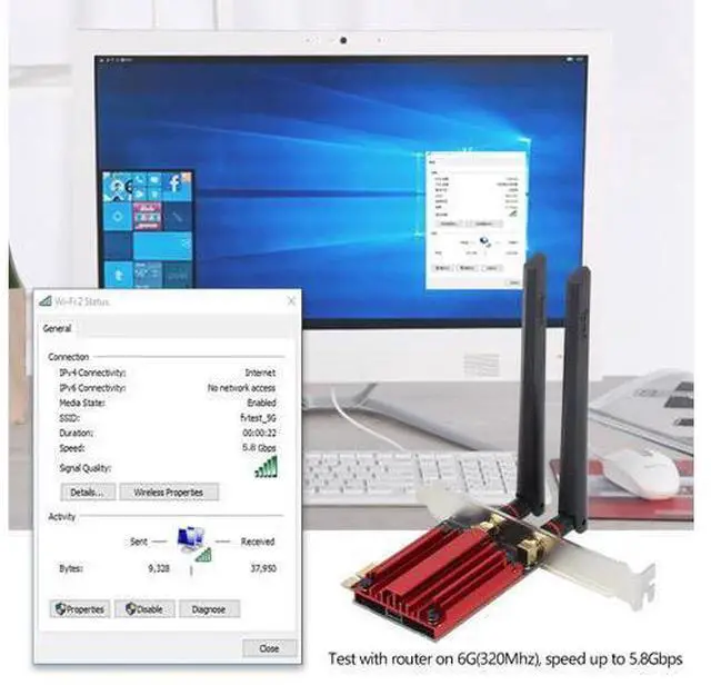 Alt view image 4 of 7 - DERAPID FV-BE200 WiFi 7 PCIe Network Card Bluetooth 5.4 Heat Sink 802.11be Tri-band 2.4G/5G/6G PCI-E Wireless WiFi Network Adapter Cards for Desktop Windows 10/11 (Not Support for AMD Motherboard)