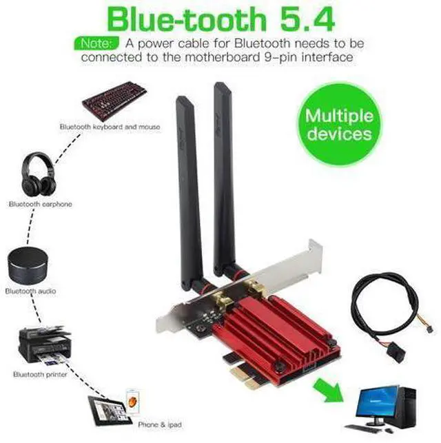 Alt view image 5 of 7 - DERAPID FV-BE200 WiFi 7 PCIe Network Card Bluetooth 5.4 Heat Sink 802.11be Tri-band 2.4G/5G/6G PCI-E Wireless WiFi Network Adapter Cards for Desktop Windows 10/11 (Not Support for AMD Motherboard)