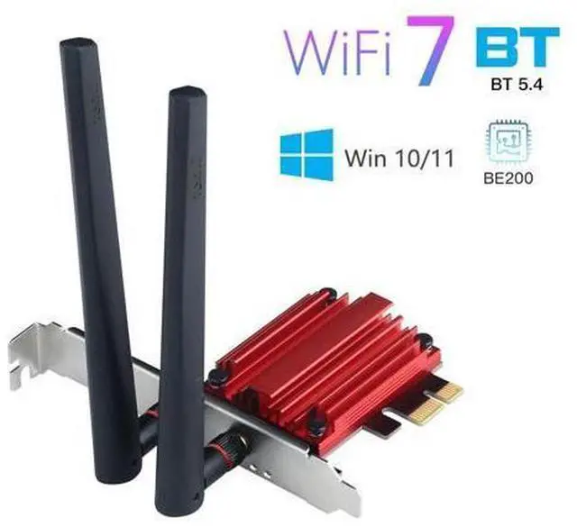 Alt view image 7 of 7 - DERAPID FV-BE200 WiFi 7 PCIe Network Card Bluetooth 5.4 Heat Sink 802.11be Tri-band 2.4G/5G/6G PCI-E Wireless WiFi Network Adapter Cards for Desktop Windows 10/11 (Not Support for AMD Motherboard)