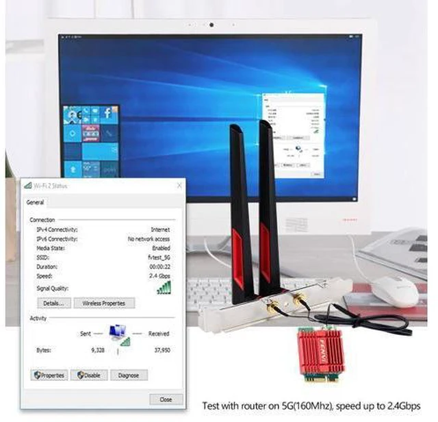 Alt view image 5 of 7 - Fenvi WiFi 7 BE200 Tri-Band 802.11be M.2 Desktop Wireless Adapter Bluetooth 5.4, 4K QAM, 6G 320MHz,With Intel BE200NGW 8774Mbps NGFF Wi-Fi 7 Wireless Network Wlan Antenna Adapter For PC Windows 11/10