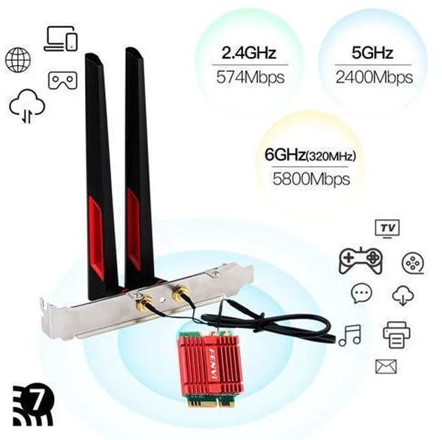 Alt view image 6 of 7 - Fenvi WiFi 7 BE200 Tri-Band 802.11be M.2 Desktop Wireless Adapter Bluetooth 5.4, 4K QAM, 6G 320MHz,With Intel BE200NGW 8774Mbps NGFF Wi-Fi 7 Wireless Network Wlan Antenna Adapter For PC Windows 11/10