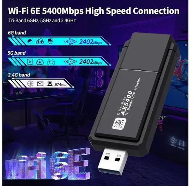 Alt view image 4 of 7 - WiFi 6E Wireless Adapter, USB 3.0 WiFi Adapter for PC, AX5400M 802.11AX, Tri-Band 6GHz/5GHz/2.4GHz, WPA3, Wireless USB WiFi Dongle Network Adapter for PC Laptop, Only Compatible with Windows 11/10