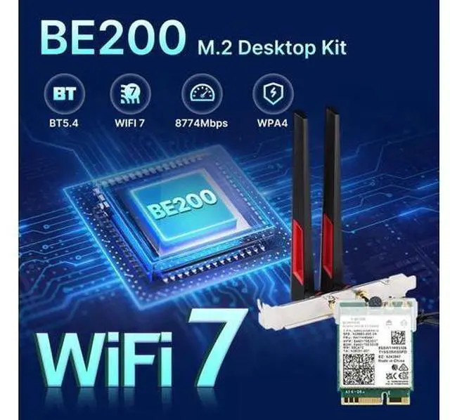 Alt view image 2 of 7 - AUTYUE Wireless Adapter WiFi 7 Network Card, BT5.4 BE200NGW 7th WiFi Adapter, M.2 Mini Desktop kit WiFi 7 Adapter 802.11BE Tri-Band 8774Mbps WiFi not Support AMD Motherboards for Win 10/11 10Dbi