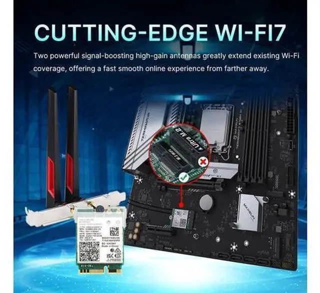 Alt view image 3 of 7 - AUTYUE Wireless Adapter WiFi 7 Network Card, BT5.4 BE200NGW 7th WiFi Adapter, M.2 Mini Desktop kit WiFi 7 Adapter 802.11BE Tri-Band 8774Mbps WiFi not Support AMD Motherboards for Win 10/11 10Dbi