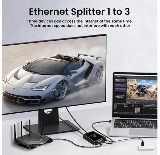 Alt view image 6 of 7 - Gigabit Ethernet Splitter 1 to 3, 1000Mbps Ethernet Cable Splitte Extend Network(3 Devices Simultaneous Networking), Ethernet Splitter High Speed with USB Power Cable for Cat5/5e/6/7/8 Cable