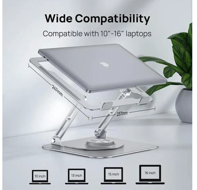 Alt view image 2 of 7 - AUBEAMTO Adjustable Laptop Stand with 360° Rotating Heavy Base, Ergonomic Laptop Riser for Desk, Stable Laptop Holder for Collaborative Working, Suit for 10-15.6" PC Computer, Dual Shaft, Silver