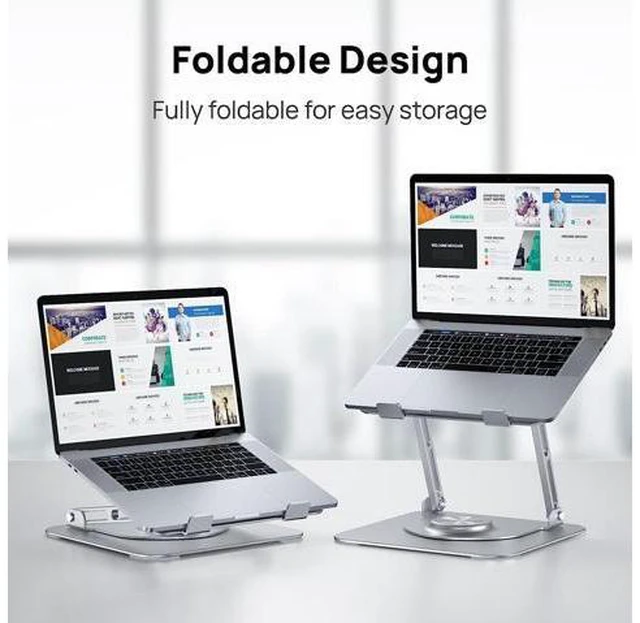 Alt view image 3 of 7 - AUBEAMTO Adjustable Laptop Stand with 360° Rotating Heavy Base, Ergonomic Laptop Riser for Desk, Stable Laptop Holder for Collaborative Working, Suit for 10-15.6" PC Computer, Dual Shaft, Silver