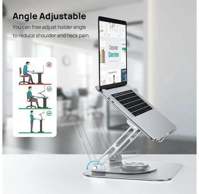 Alt view image 5 of 7 - AUBEAMTO Adjustable Laptop Stand with 360° Rotating Heavy Base, Ergonomic Laptop Riser for Desk, Stable Laptop Holder for Collaborative Working, Suit for 10-15.6" PC Computer, Dual Shaft, Silver