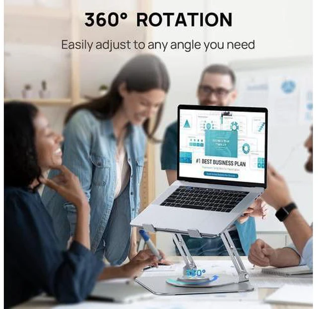 Alt view image 4 of 7 - AUBEAMTO Adjustable Laptop Stand with 360° Rotating Heavy Base, Ergonomic Laptop Riser for Desk, Stable Laptop Holder for Collaborative Working, Suit for 10-15.6" PC Computer, Dual Shaft, Silver