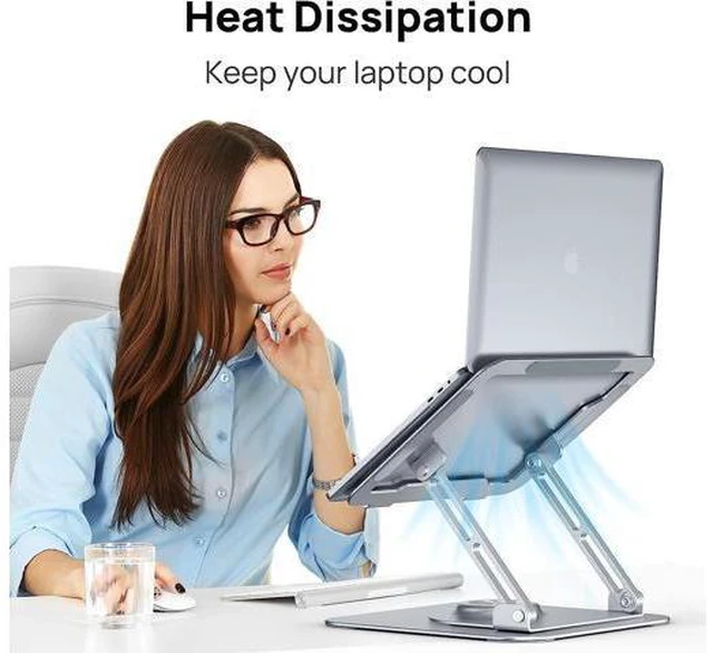 Alt view image 6 of 7 - AUBEAMTO Adjustable Laptop Stand with 360° Rotating Heavy Base, Ergonomic Laptop Riser for Desk, Stable Laptop Holder for Collaborative Working, Suit for 10-15.6" PC Computer, Dual Shaft, Silver