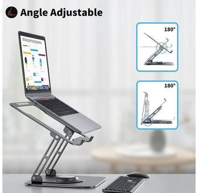 Alt view image 7 of 7 - AUBEAMTO Adjustable Laptop Stand with 360° Rotating Heavy Base, Ergonomic Laptop Riser for Desk, Stable Laptop Holder for Collaborative Working, Suit for 10-15.6" PC Computer, Dual Shaft, Silver