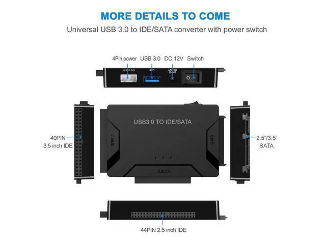 Alt view image 2 of 7 - USB 3.0 to IDE and SATA Converter External Hard Drive Adapter Kit for Universal 2.5/3.5 HDD/SSD Hard Drive Disk, One Touch Backup Function, Included 12V/2A Power Adapter