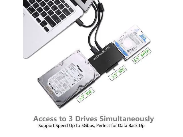 Alt view image 5 of 7 - USB 3.0 to IDE and SATA Converter External Hard Drive Adapter Kit for Universal 2.5/3.5 HDD/SSD Hard Drive Disk, One Touch Backup Function, Included 12V/2A Power Adapter