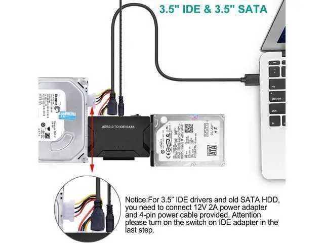 Alt view image 6 of 7 - USB 3.0 to IDE and SATA Converter External Hard Drive Adapter Kit for Universal 2.5/3.5 HDD/SSD Hard Drive Disk, One Touch Backup Function, Included 12V/2A Power Adapter