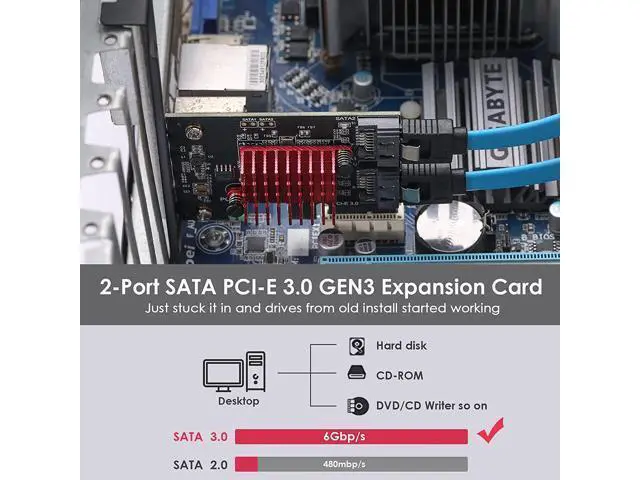 Alt view image 2 of 7 - 2 SATA expansion card, PCI-E 3.0 GEN3 JMICRON + JMB582 chip, 6Gbit/s expansion adapter card with thin bracket
