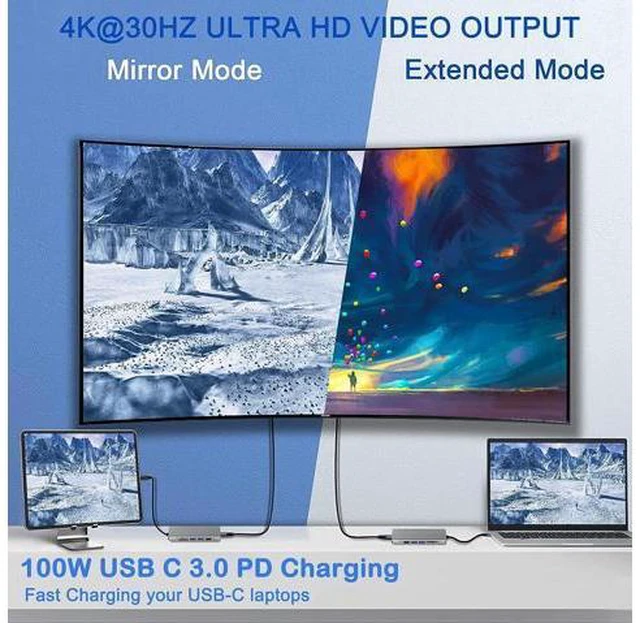Alt view image 2 of 7 - USB-C Hub with M.2 NVMe/SATA SSD Enclosure, 8 in 1 USB C Hub Adapter Fits PCIe 3.0 NVMe M.2 SSD, 2.5-inch SATA HDD with 4K HDMI, 10Gbps USB-C 3.1 & USB 3.1, USB 2.0, SD/Micro SD, 100W PD for Laptops