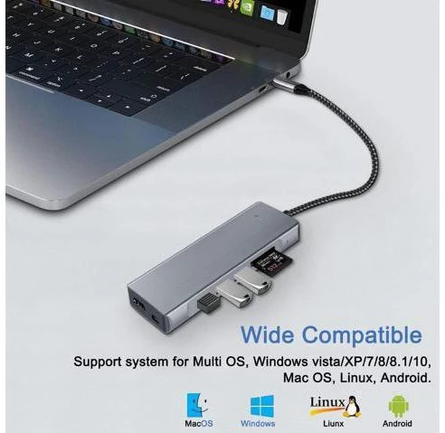 Alt view image 7 of 7 - USB-C Hub with M.2 NVMe/SATA SSD Enclosure, 8 in 1 USB C Hub Adapter Fits PCIe 3.0 NVMe M.2 SSD, 2.5-inch SATA HDD with 4K HDMI, 10Gbps USB-C 3.1 & USB 3.1, USB 2.0, SD/Micro SD, 100W PD for Laptops