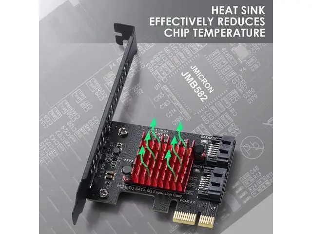 Alt view image 3 of 7 - 2 SATA expansion card, PCI-E 3.0 GEN3 JMICRON + JMB582 chip, 6Gbit/s expansion adapter card with thin bracket