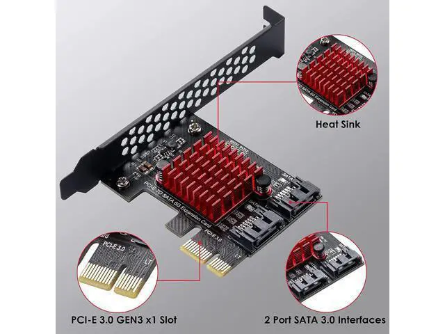 Alt view image 4 of 7 - 2 SATA expansion card, PCI-E 3.0 GEN3 JMICRON + JMB582 chip, 6Gbit/s expansion adapter card with thin bracket