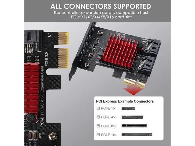 Alt view image 5 of 7 - 2 SATA expansion card, PCI-E 3.0 GEN3 JMICRON + JMB582 chip, 6Gbit/s expansion adapter card with thin bracket