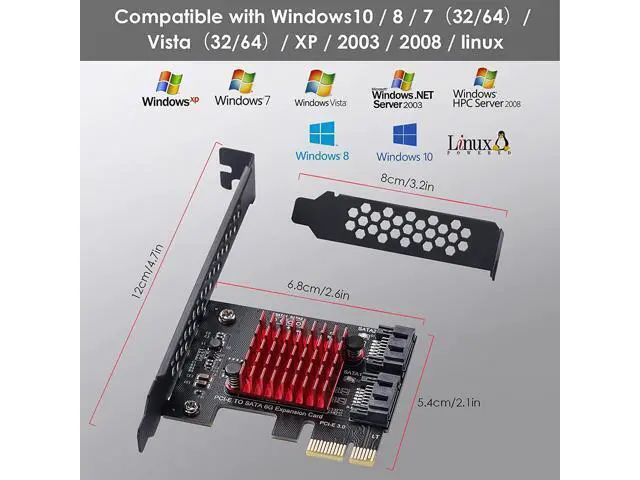 Alt view image 7 of 7 - 2 SATA expansion card, PCI-E 3.0 GEN3 JMICRON + JMB582 chip, 6Gbit/s expansion adapter card with thin bracket